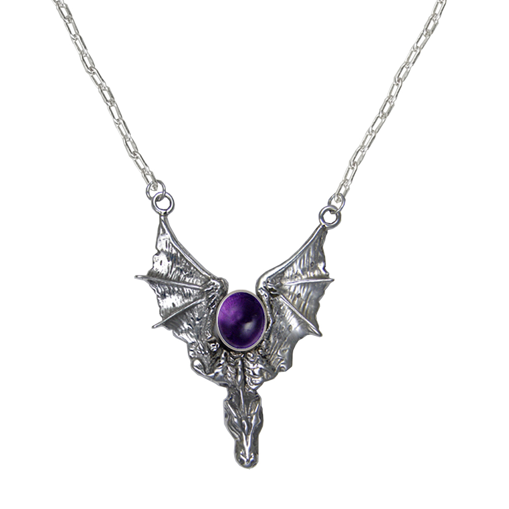 Sterling Silver Dragon of the West Necklace With Amethyst